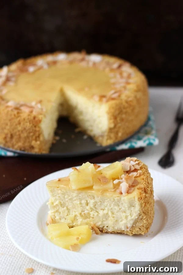A Whole Piña Colada Cheesecake, Beautifully Garnished and Ready for Any Celebration