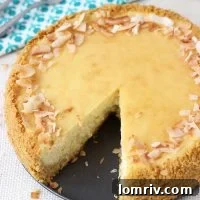 Piña Colada Cheesecake Recipe Card Image