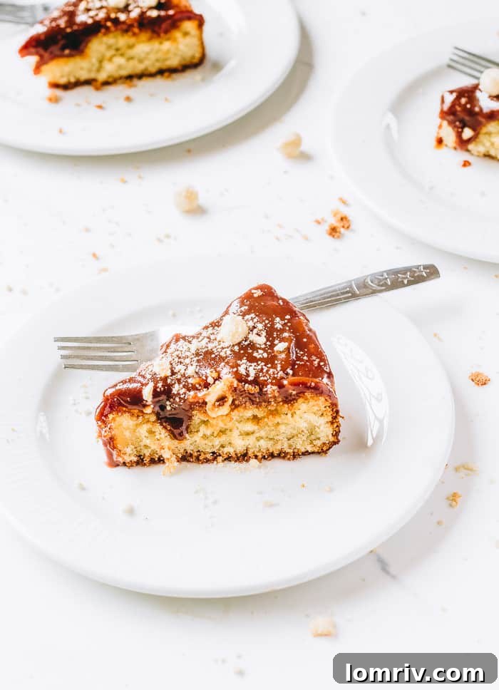 Close-up of Hazelnut Cake with Golden Salted Caramel Drizzle