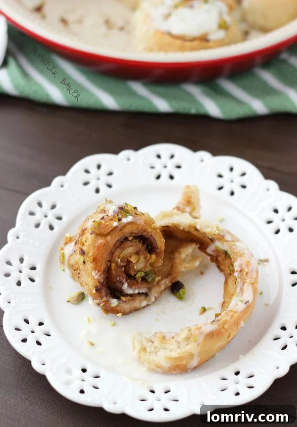 Freshly Baked Guinness Pistachio Sweet Rolls with Melted Glaze