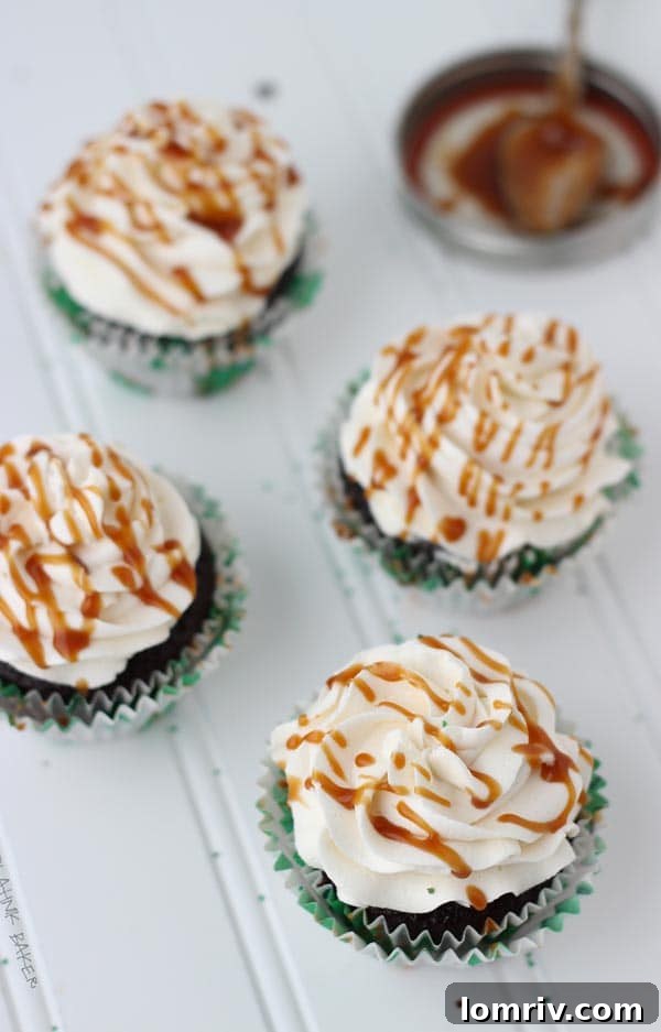 Chocolate Guinness Cupcakes with Whiskey Caramel and Baileys Buttercream