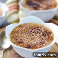 This honey caramel creme brulee recipe starts with a honey caramel infused custard and is topped with a sweet cinnamon sugar caramelized topping.