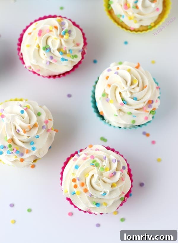 Vanilla cupcakes with elegant whipped vanilla bean frosting