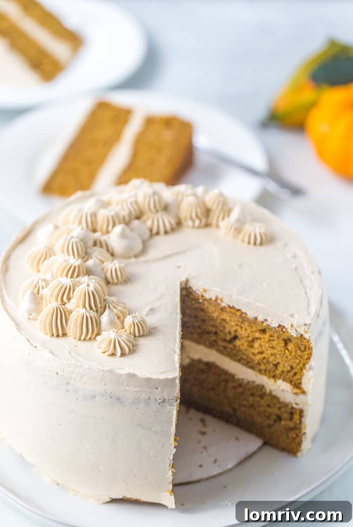 Beautifully decorated spiced pumpkin cake, a showstopper for autumn and holiday tables.