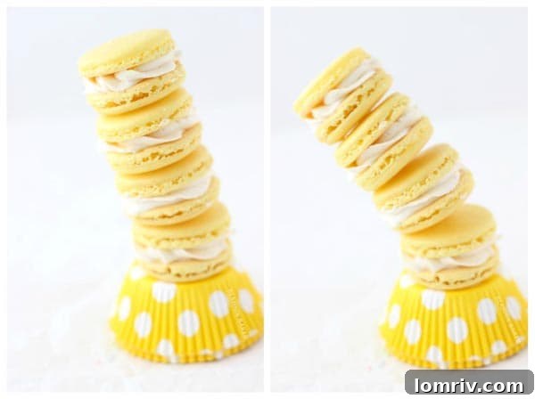 Lemon Macaron filling being piped onto a shell