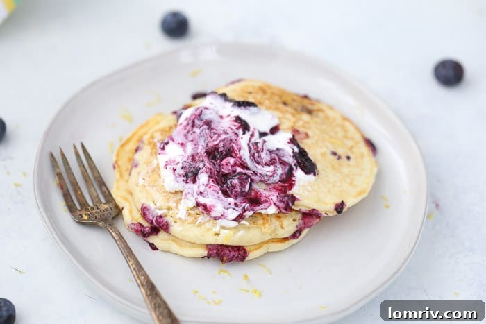 Lemon Blueberry Pancakes with Blueberry Compote