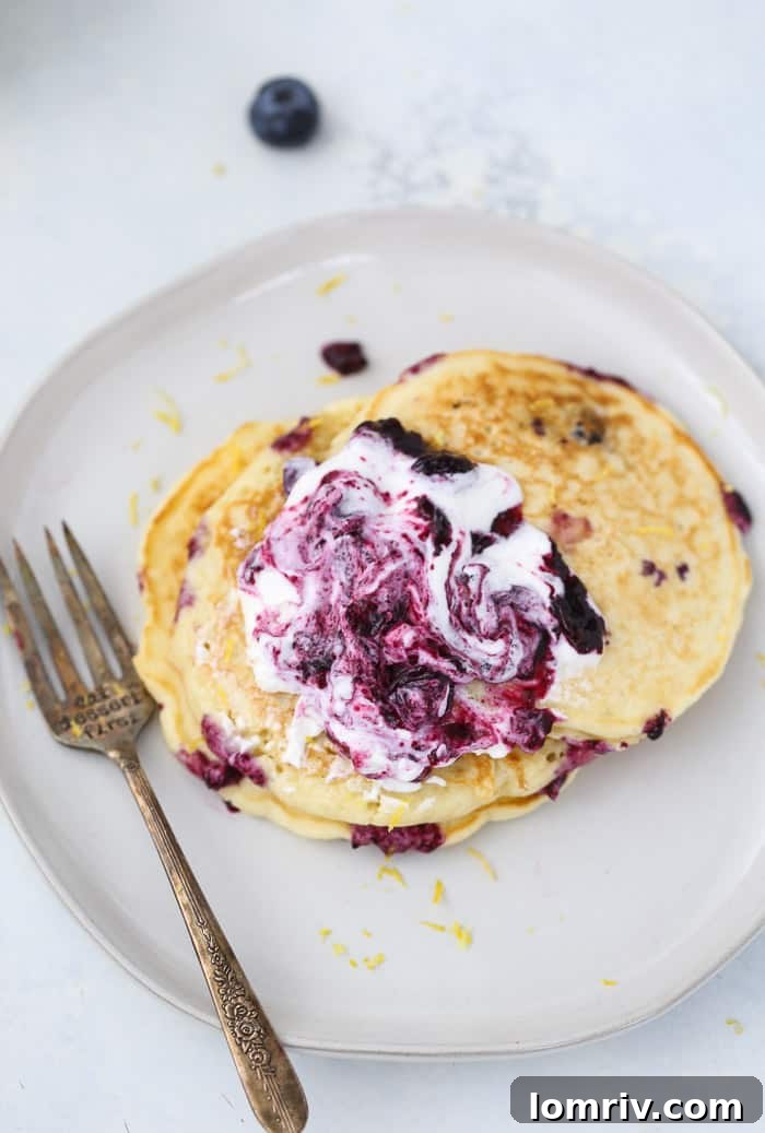Lemon Blueberry Pancakes with Blueberry Compote