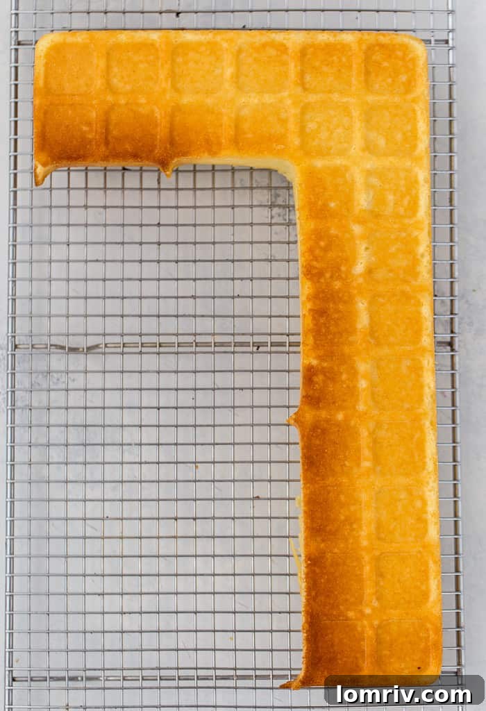 Two perfectly sliced cake layers in the shape of the number '7' ready for frosting and assembly.