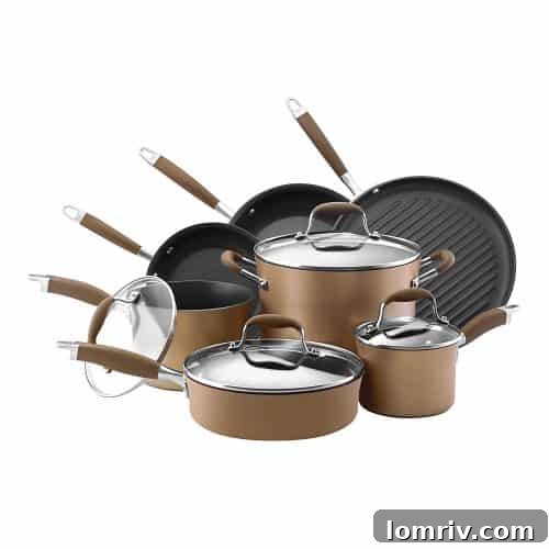 A stylish and modern cookware set displayed in a kitchen, symbolizing a complete and functional collection for everyday cooking.