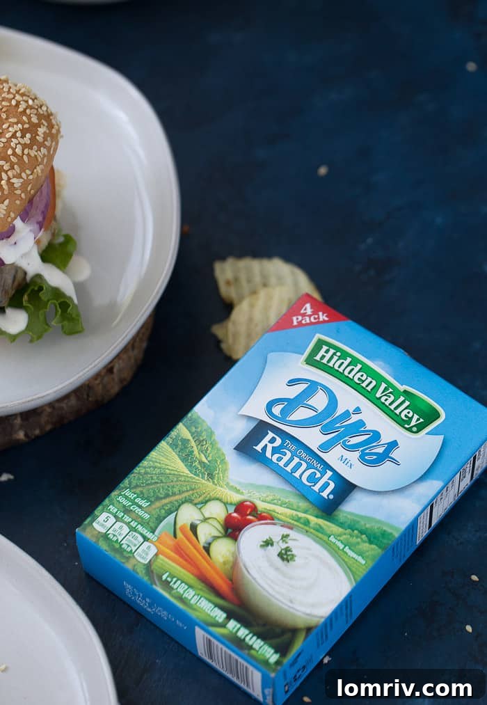 Ingredients for Ranch Burgers on a Cutting Board