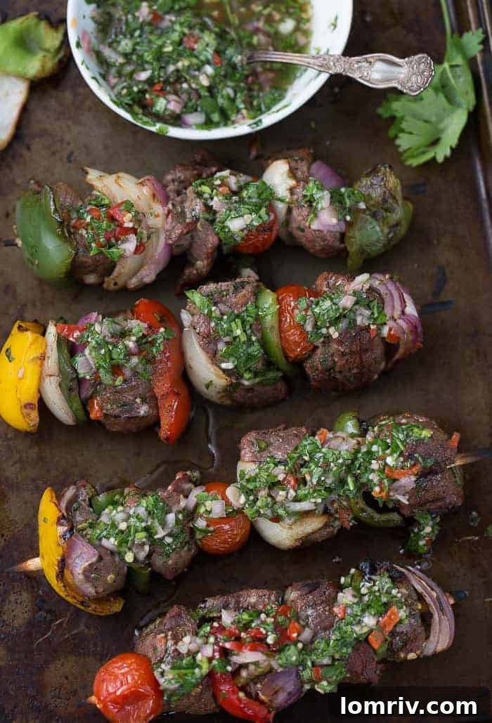 Juicy Beef Kebabs with Homemade Spicy Chimichurri Sauce - Perfect for Summer Grilling