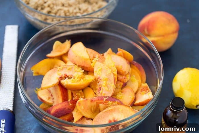 Fresh peaches ready for baking in peach crumble