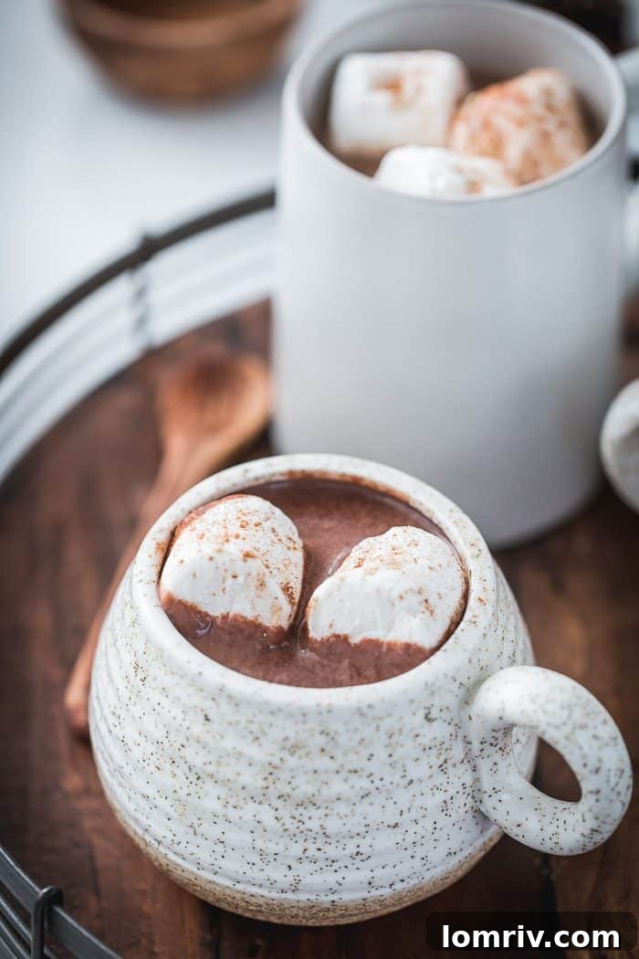 A close-up of the smooth, creamy texture of Gingerbread Hot Chocolate, perfect for a chilly day.