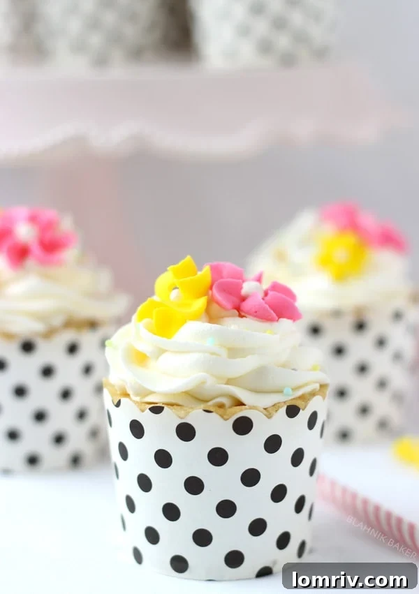 Decorated vanilla anise cupcakes arranged artfully