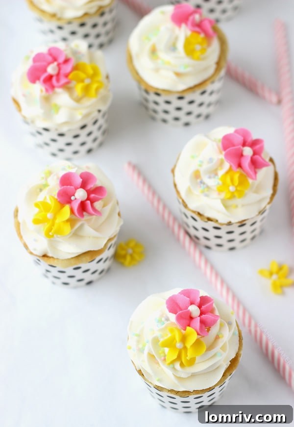 A beautifully frosted vanilla anise cupcake close-up