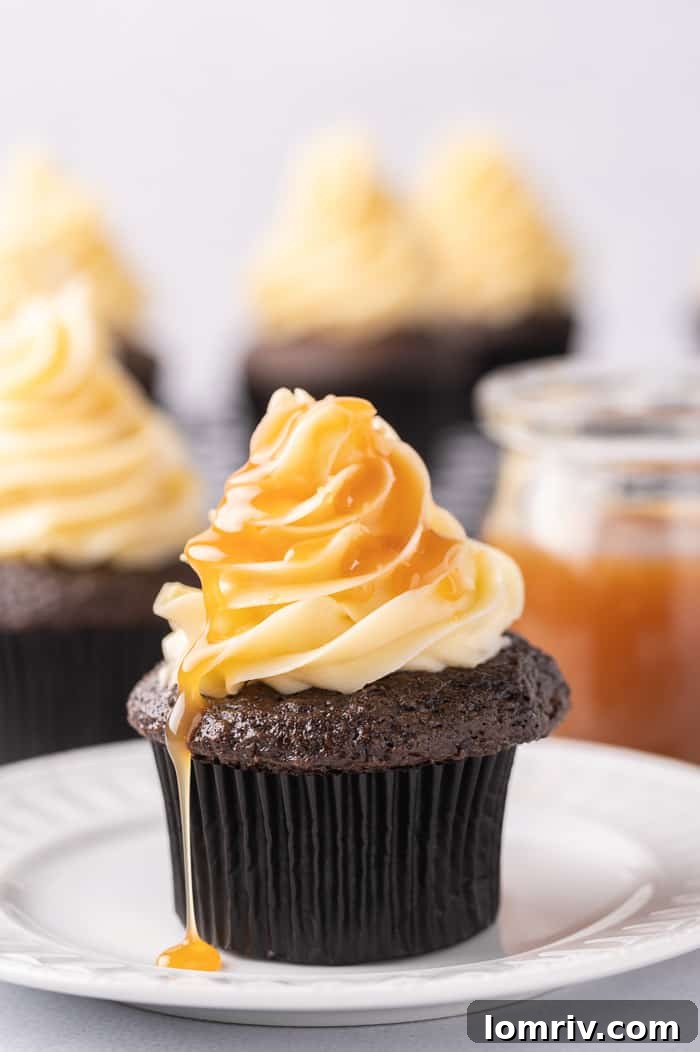 Decadent Dark Chocolate Salted Caramel Cupcakes