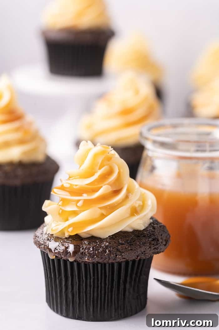 Arrangement of Dark Chocolate Salted Caramel Cupcakes