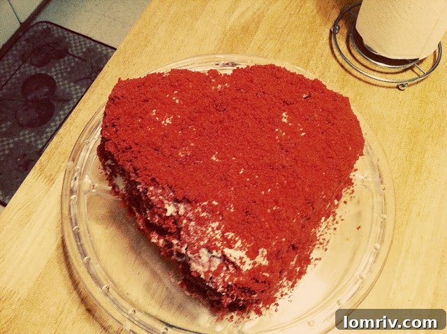 Heart-Shaped Red Velvet Cake before & after