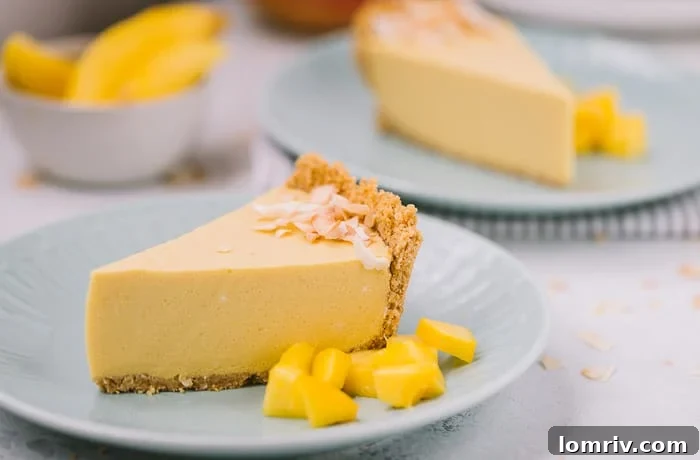 Close-up of a slice of Mango Pie with a perfect coconut crust