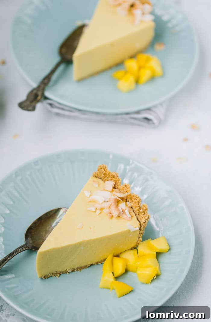 Mango Pie being served, showing its creamy texture and crust