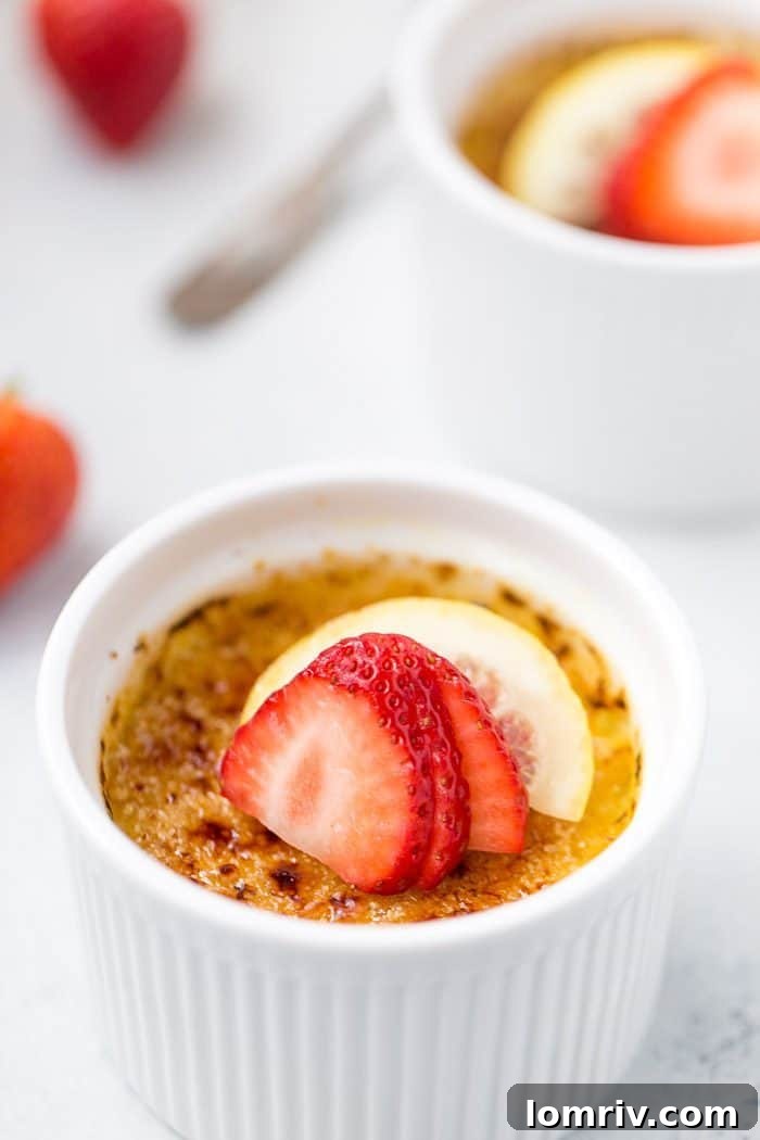 Luminous Lemon Creme Brulee in ramekins, ready to serve.