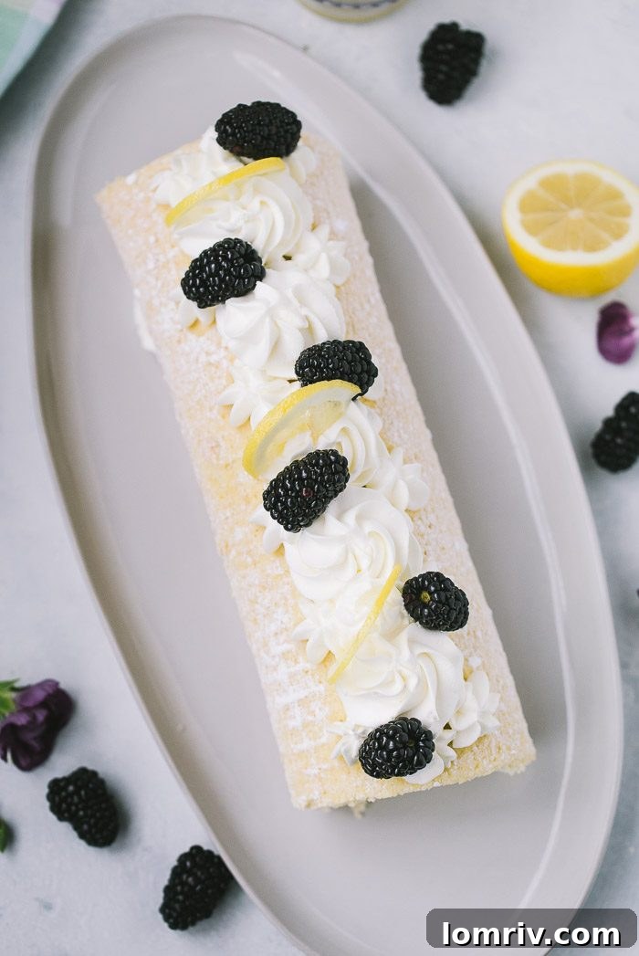 Delicious Blackberry Lemon Roll Cake, a perfect spring dessert for Mother's Day
