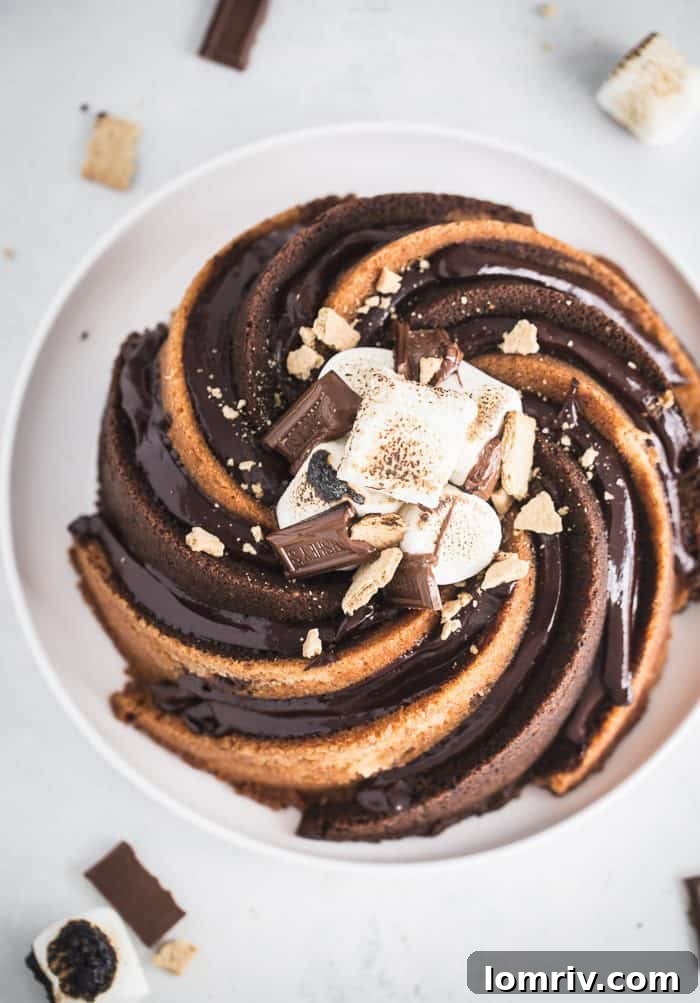 Delicious S'mores Bundt Cake Swirl with Toasted Marshmallows