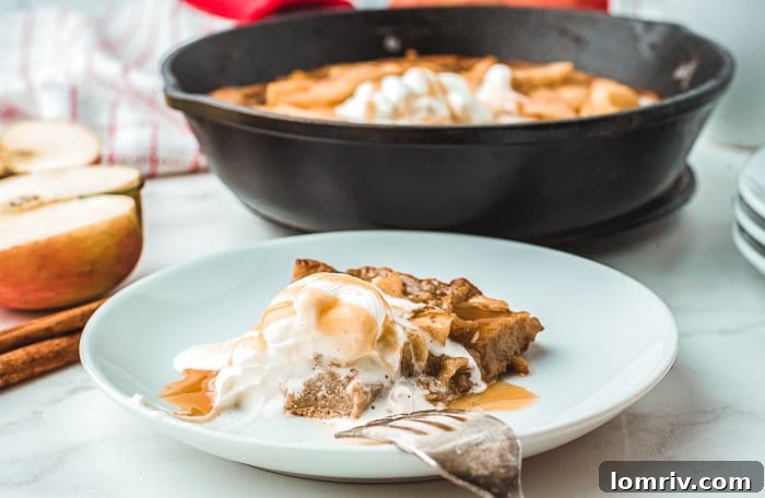 A serving of Caramel Apple Dutch Baby Pancakes ready to be enjoyed