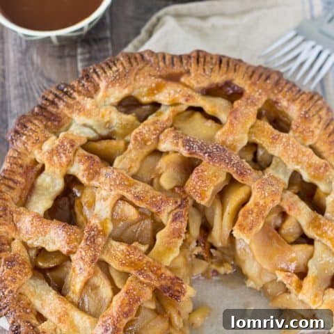 Classic caramel apple pie with a unique cheddar cheese crust.