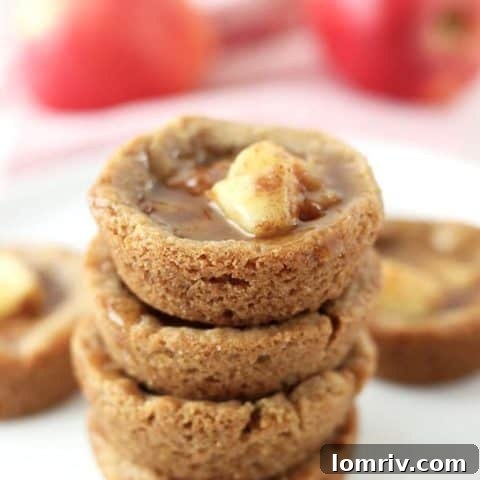 Bite-sized caramel apple pie cookie cups, combining cookies and pie.