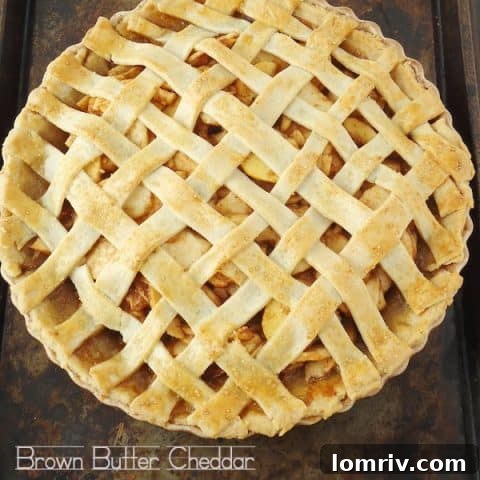 A savory and sweet brown butter cheddar apple pie.