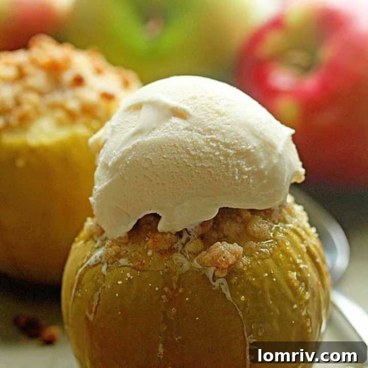 Individual baked apples topped with a delicious crumb topping.