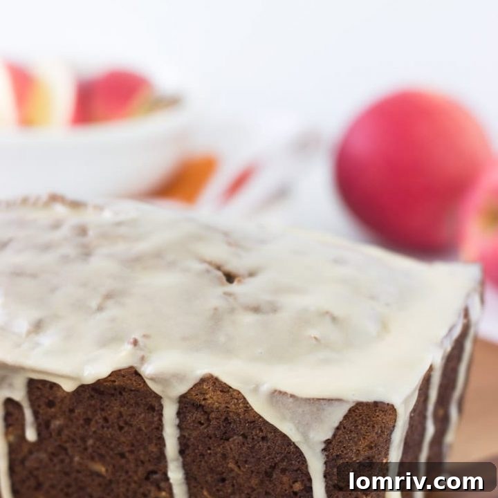 Moist coconut apple bread drizzled with a rich caramel glaze.