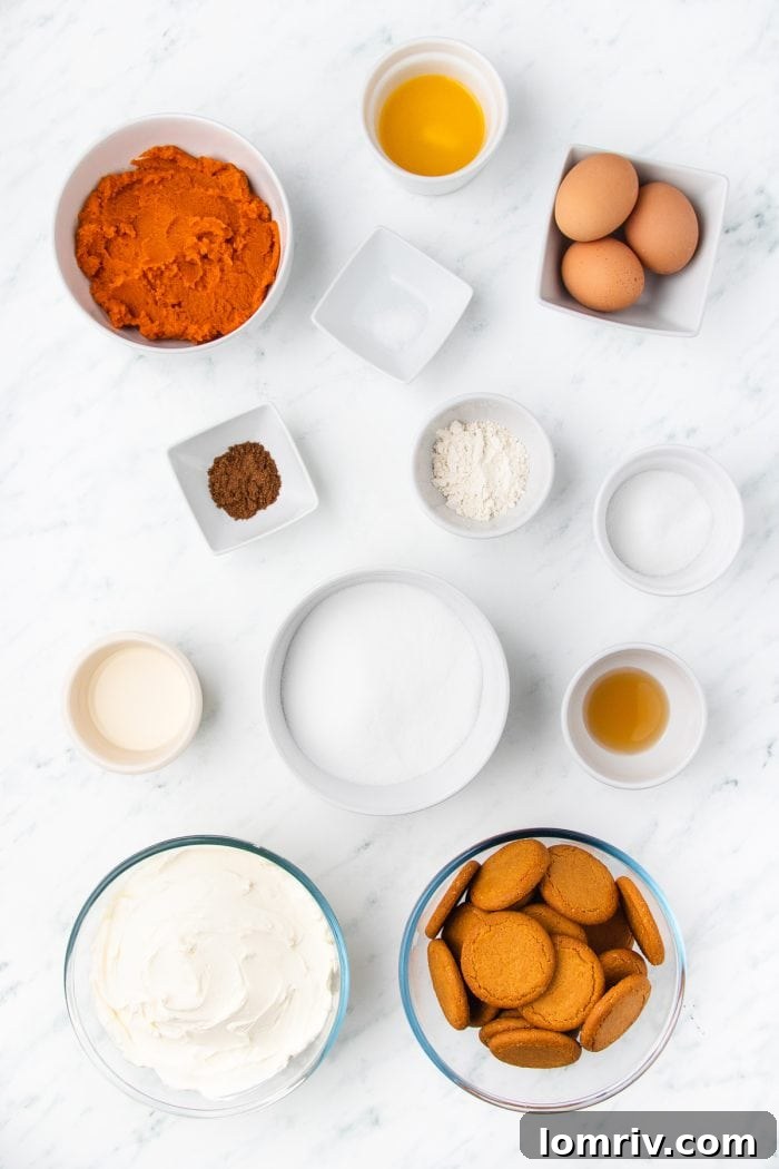 The ingredients for pumpkin swirl cheesecake in bowls.