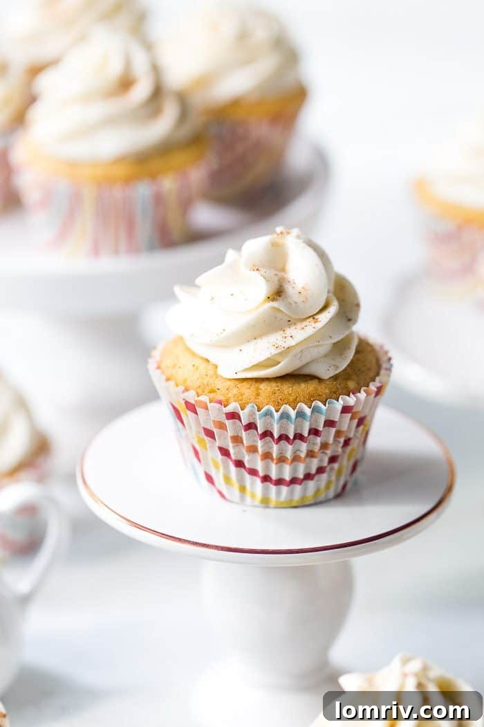 Closeup of Cinnamon Maple Cupcakes with Fluffy Frosting