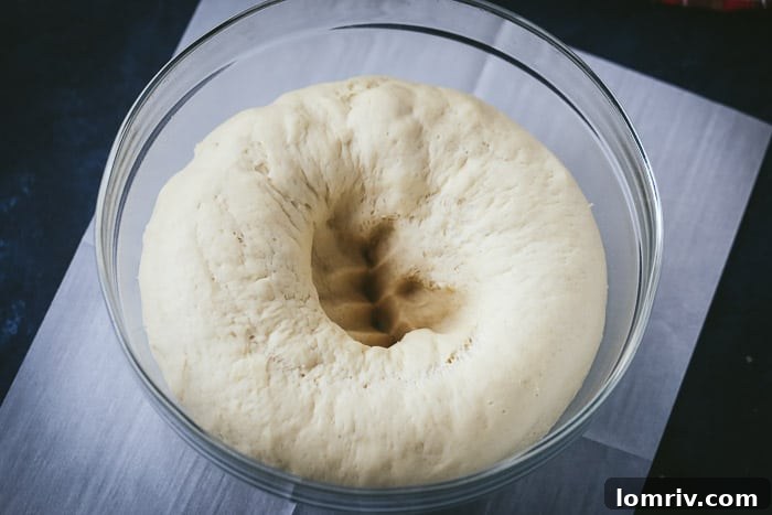 Proofed Dough Ready for Eggnog Cinnamon Rolls