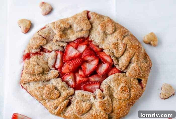 Close-up of strawberry galette filling before baking, showing macerated strawberries