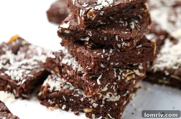 Coconut Brownies with Almonds and Shredded Coconut