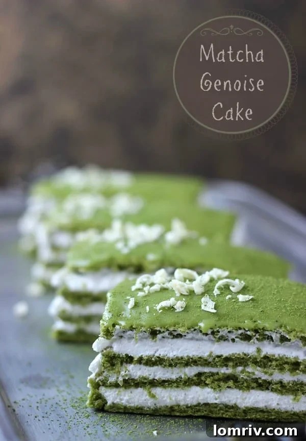 Vibrant Green Matcha Genoise Cake with White Chocolate Filling