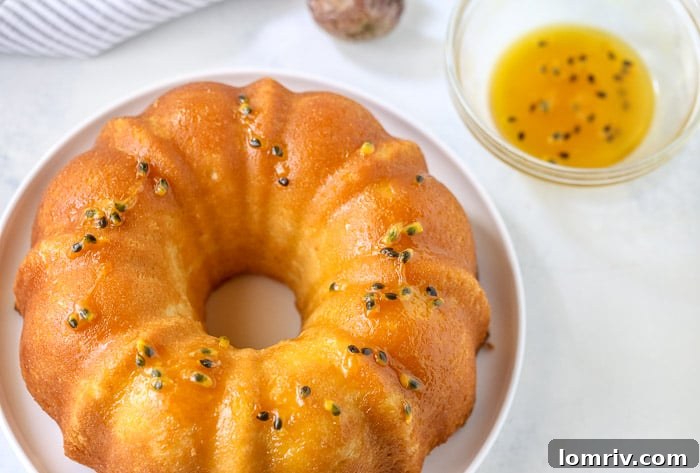 Close-up of a Slice of Passionfruit Coconut Bundt Cake