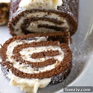 Chocolate Swiss Roll Cake with Toasted Marshmallow Frosting