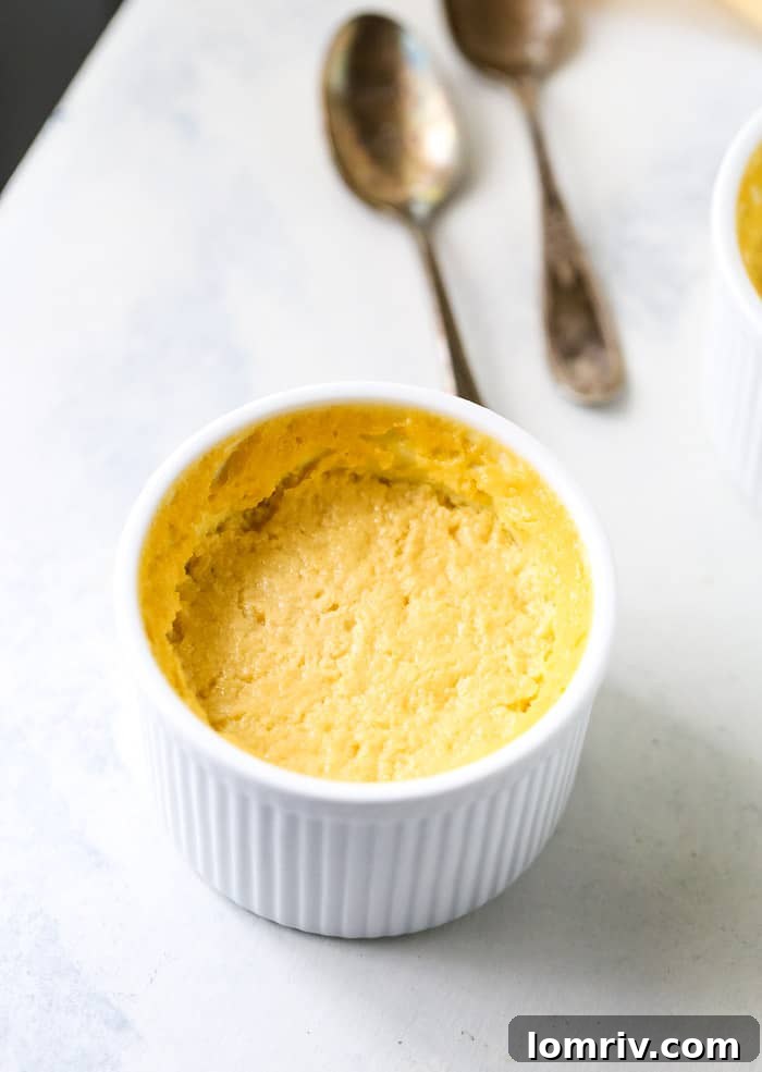 Array of four Passionfruit Creme Brulee ramekins ready to be served