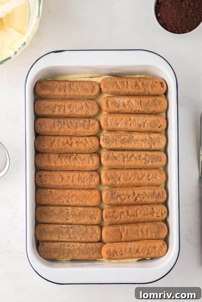 Repeating layers of ladyfingers and cream in Tiramisu