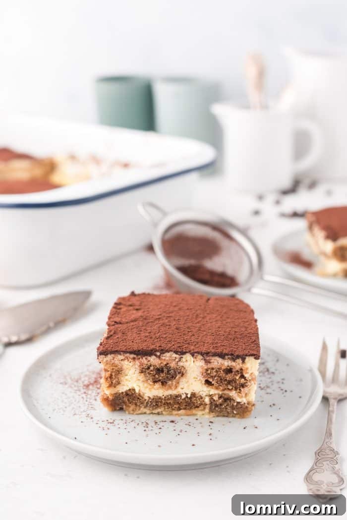 Close-up of a slice of homemade Tiramisu