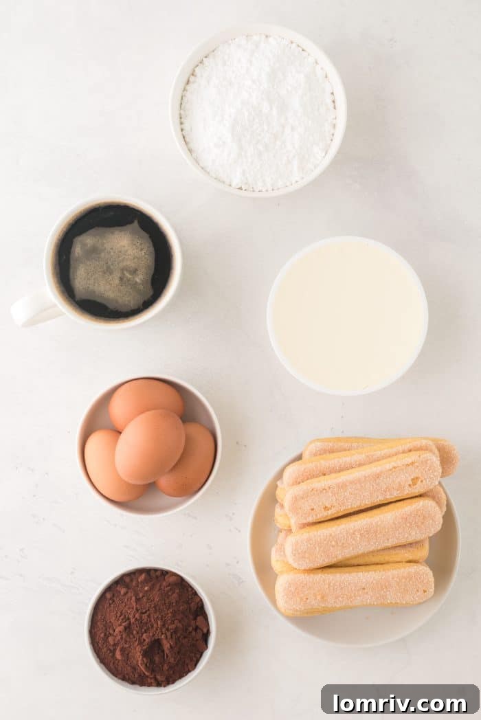 Tiramisu ingredients laid out for preparation