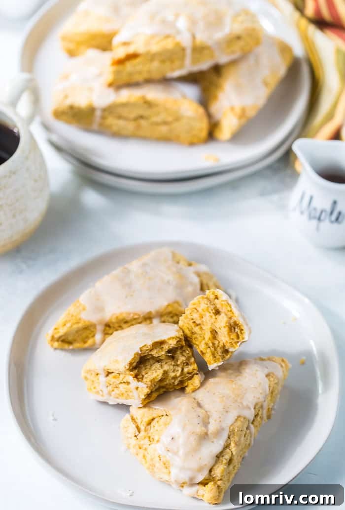 Beautifully plated Sweet Potato Scones with Maple Icing, ready to be enjoyed