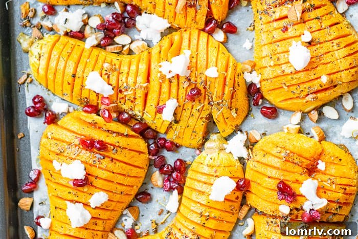 Close-up of Slicing Butternut Squash Hasselback Style