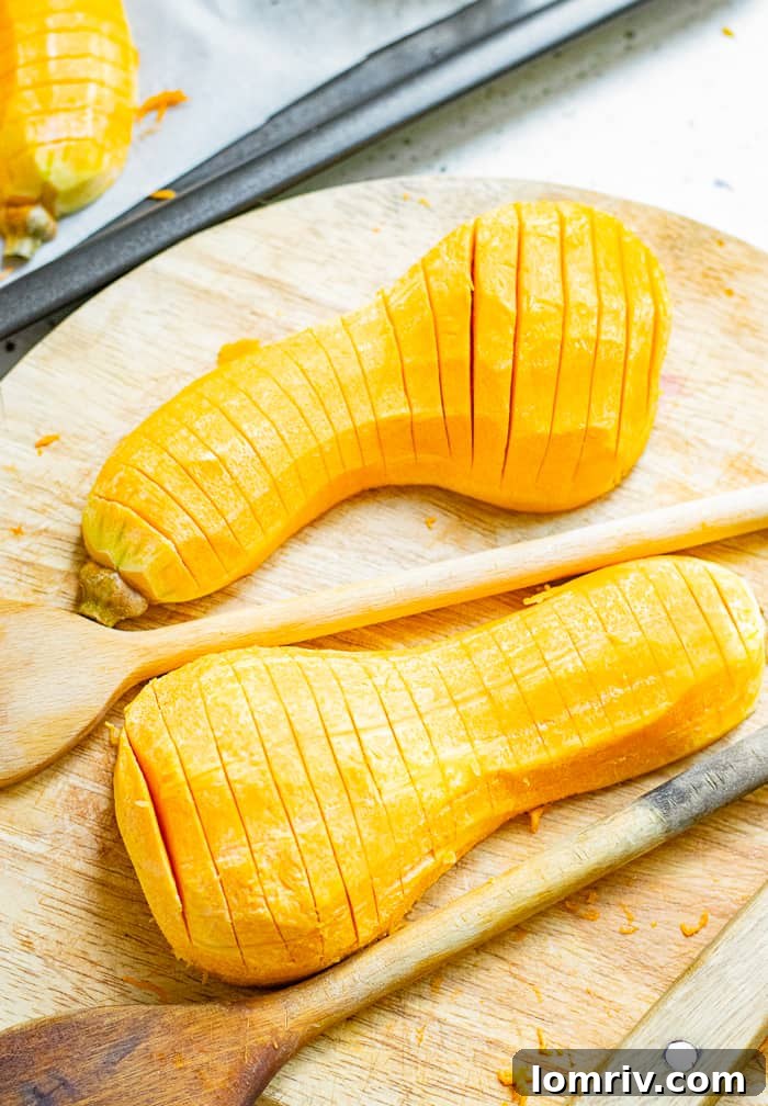 Hasselback Butternut Squash Drizzled with Olive Oil and Spices