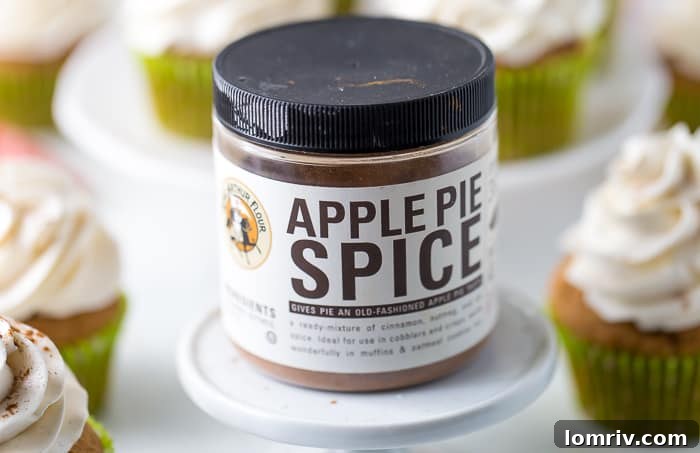 Horizontal shot of Apple Spice Cupcakes with Cinnamon Frosting, ready to be served