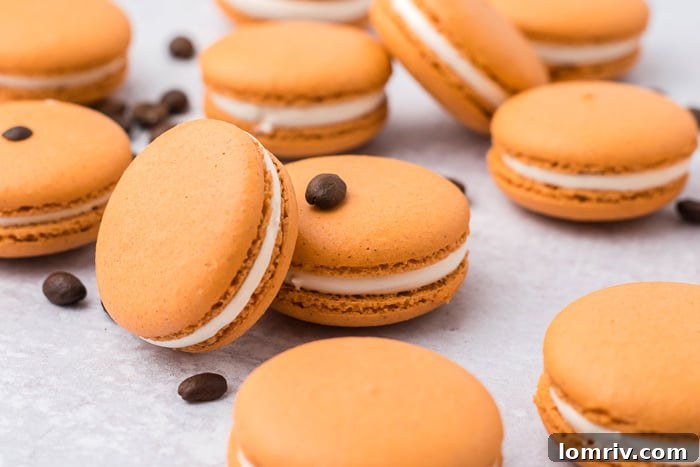 Macaron batter with dry ingredients for pumpkin spice latte macarons